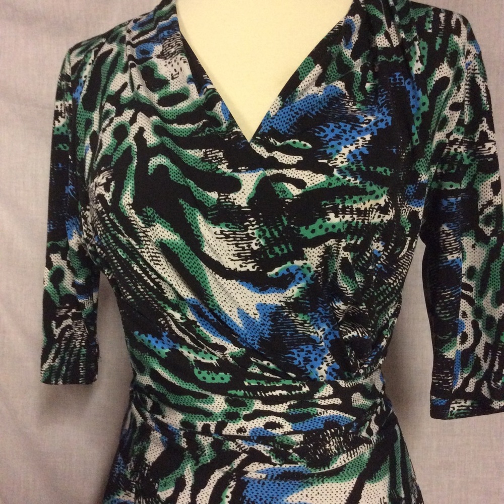 T-Tahari green and blue wrap dress